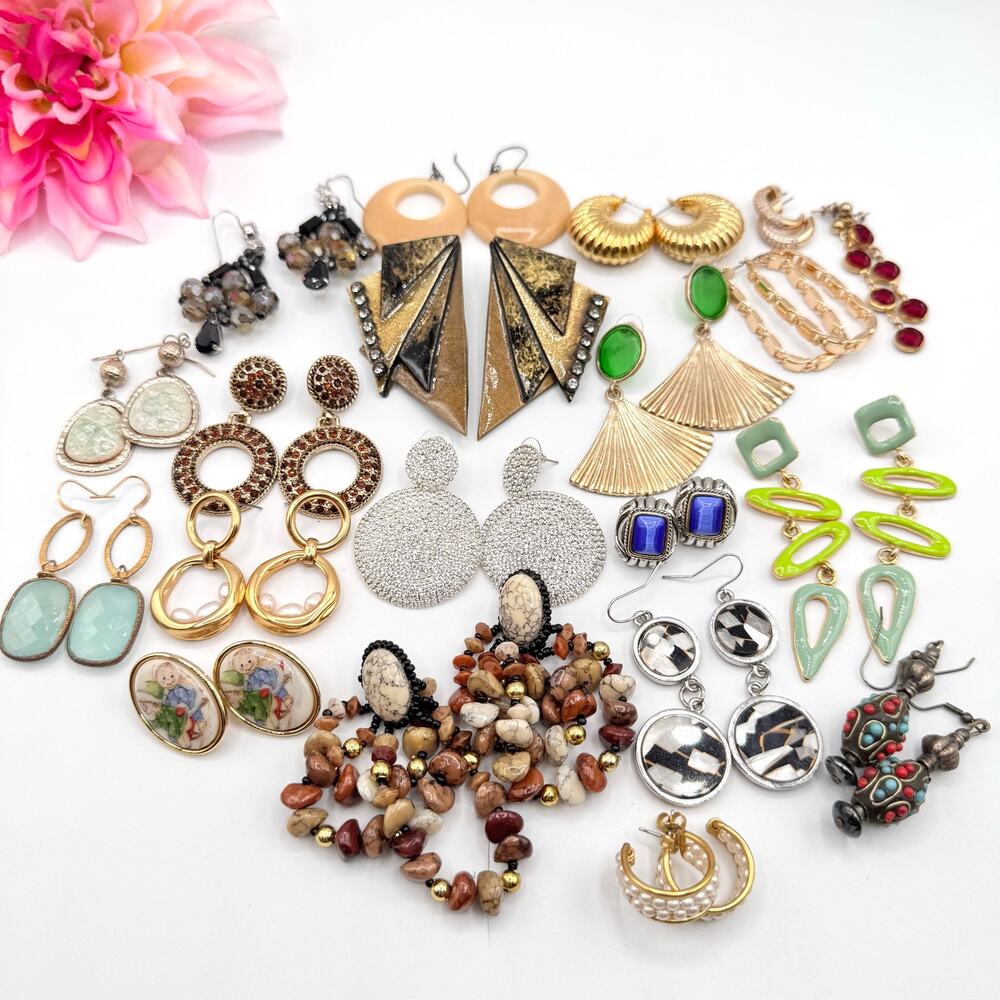 20 Pair Pierced Costume Jewelry Earring Lot Mixed Styles Vintage To Now Reseller